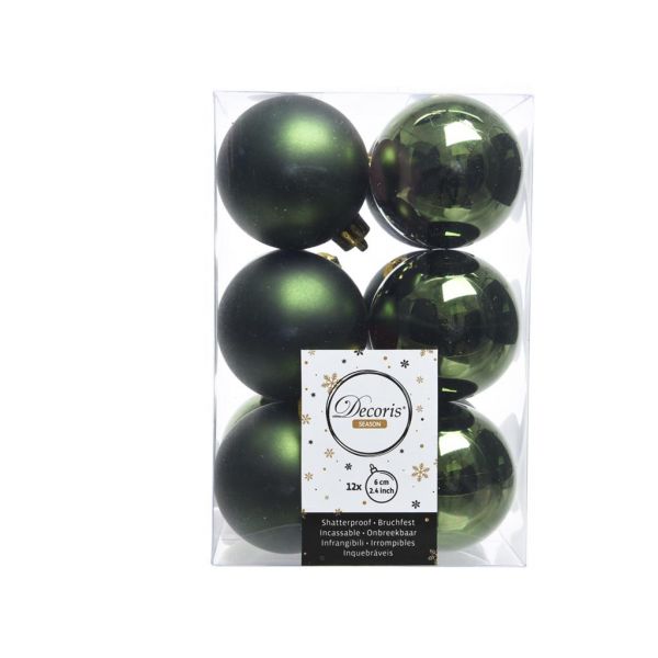 12 onbreekbare kerstballen dennen groen 6 cm