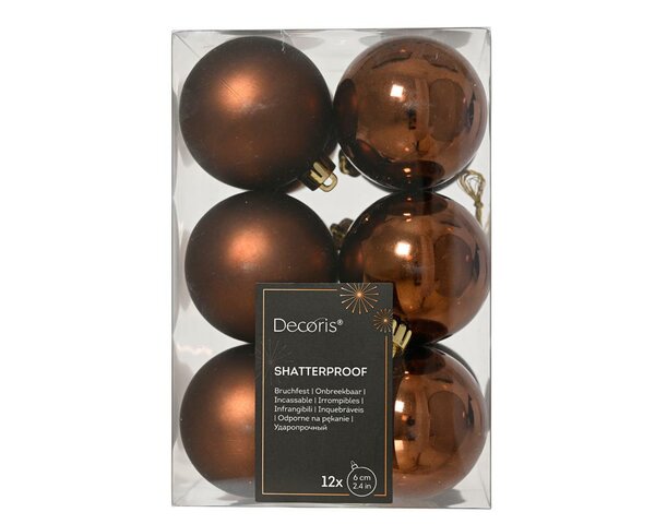 12 onbreekbare kerstballen espresso 6 cm - afbeelding 1