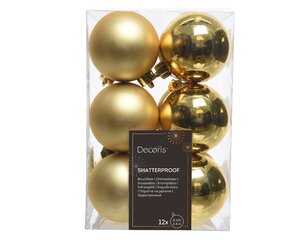 12 onbreekbare kerstballen licht goud 6 cm