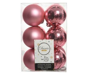 12 onbreekbare kerstballen lippenstift roze 6 cm