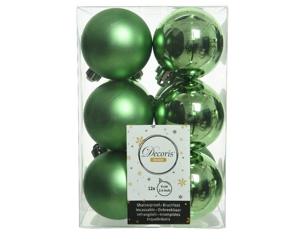 12 onbreekbare kerstballen mistletoe groen 6 cm