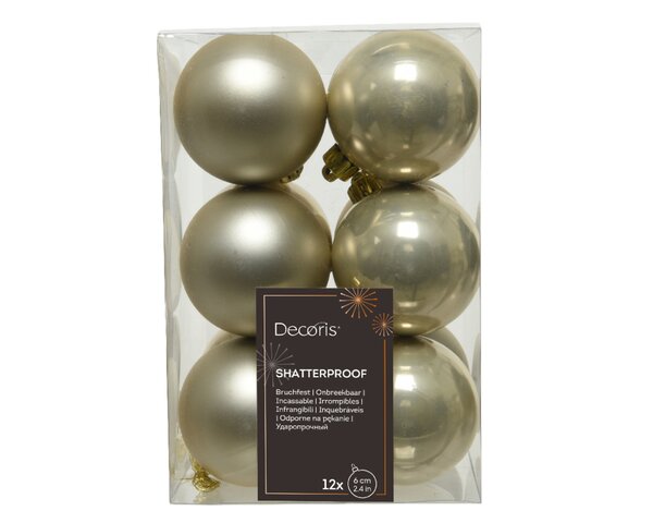 12 onbreekbare kerstballen parel 6 cm