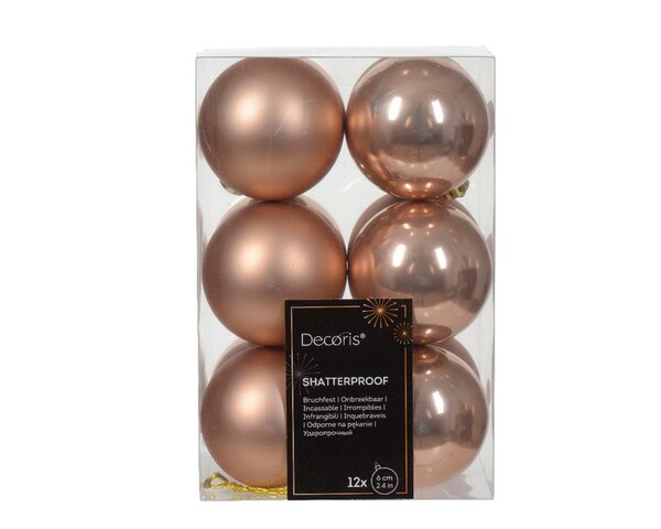 12 onbreekbare kerstballen sparkling rose 6 cm