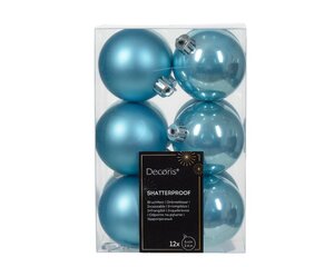 12 onbreekbare kerstballen sugar blauw 6 cm