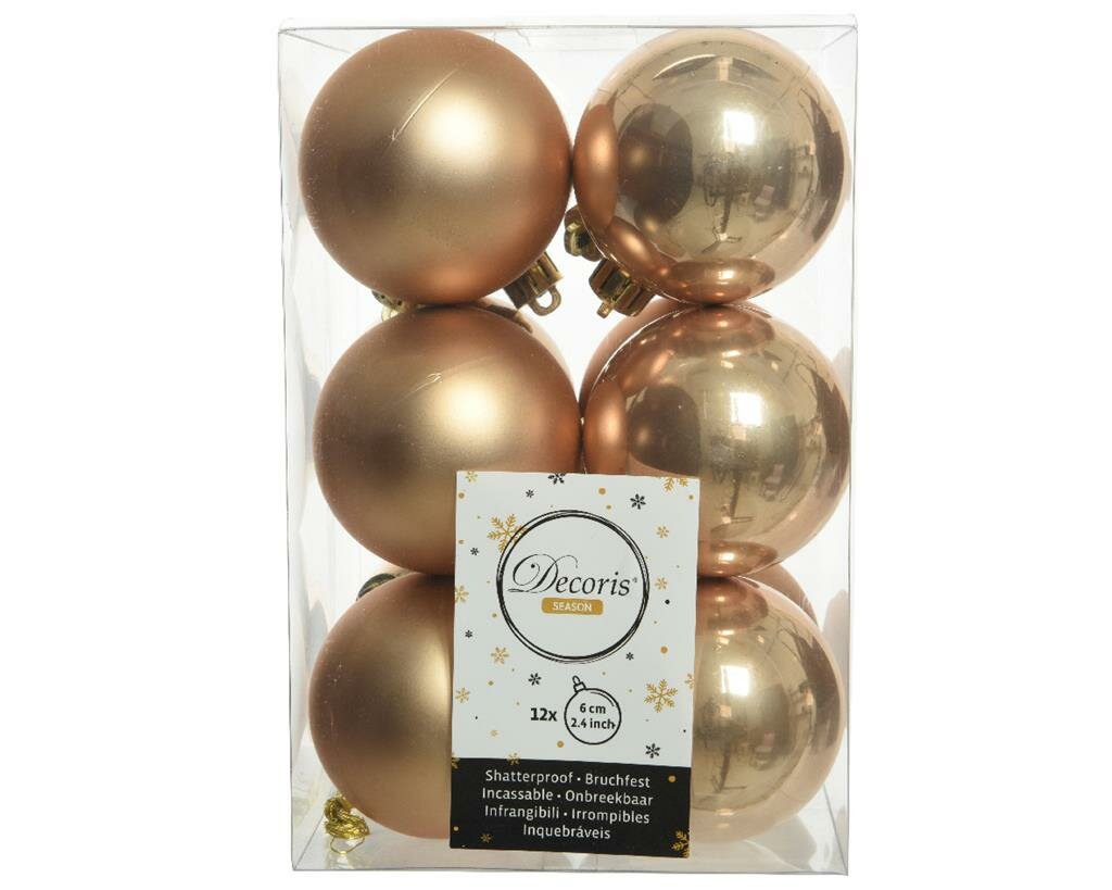 Brein Natuur Vergelijkbaar 12 onbreekbare kerstballen toffee 6 cm - Koopkerstverlichting.nl