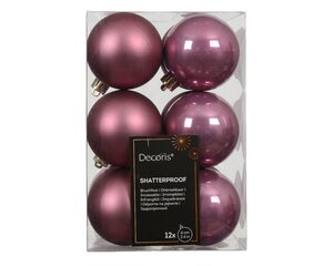 12 onbreekbare kerstballen vintage roze 6 cm