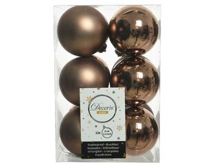 12 onbreekbare kerstballen walnoot 6 cm