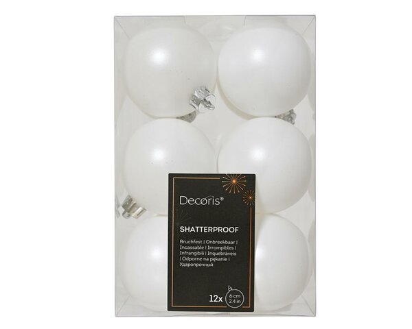12 onbreekbare kerstballen winterwit 6 cm - afbeelding 1