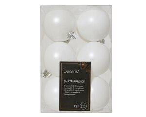 12 onbreekbare kerstballen winterwit 6 cm