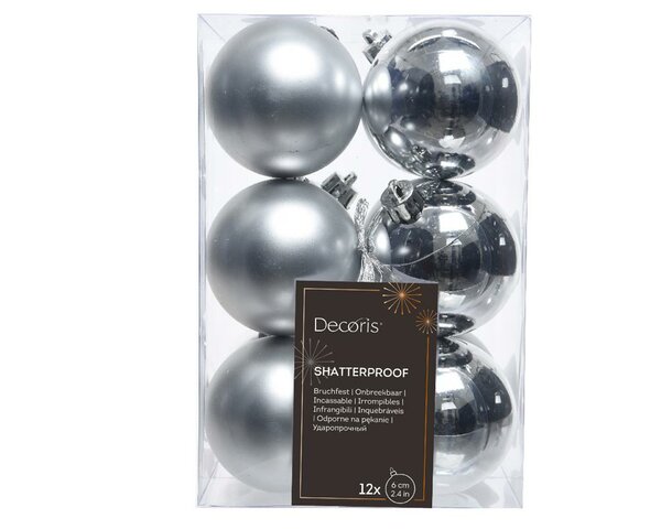 12 onbreekbare kerstballen zilver 6 cm
