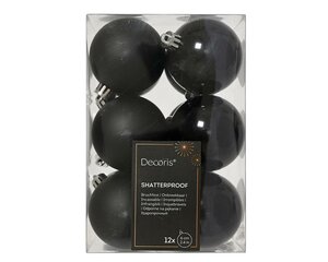 12 onbreekbare kerstballen zwart 6 cm