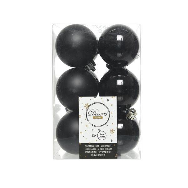12 onbreekbare kerstballen zwart 6 cm