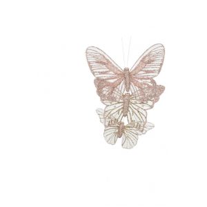 3 vlinders op clip poeder roze