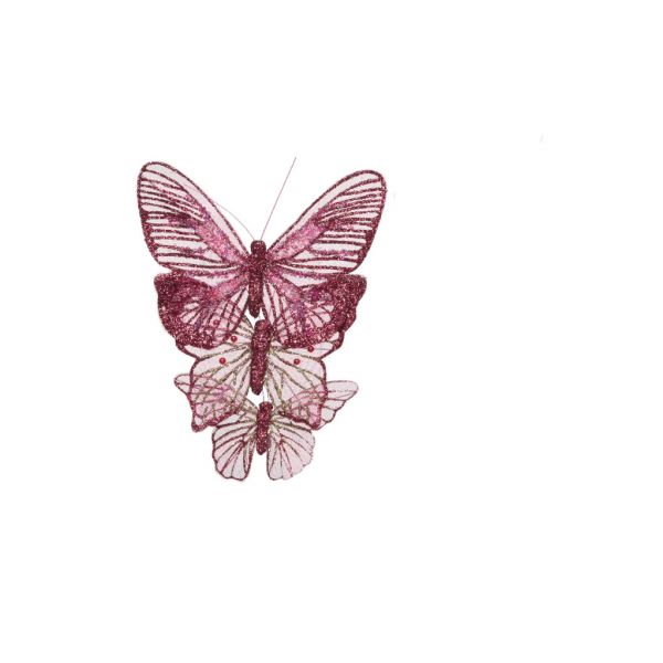 3 vlinders op clip roze