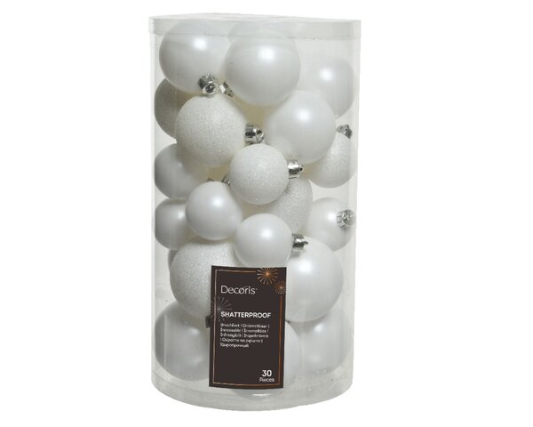 30 onbreekbare kerstballen mixkoker winterwit