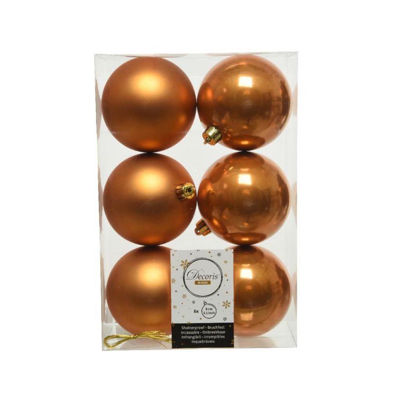 apotheek Periodiek Punt 6 onbreekbare kerstballen amber 8 cm - Koopkerstverlichting.nl