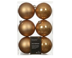 6 onbreekbare kerstballen karamel bruin 8 cm - afbeelding 1