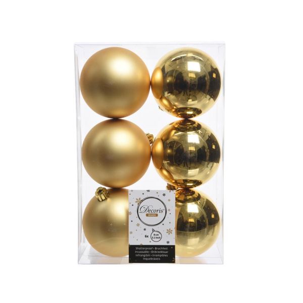 6 onbreekbare kerstballen licht goud 8 cm