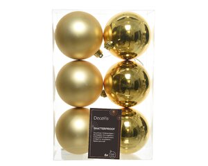 6 onbreekbare kerstballen licht goud 8 cm