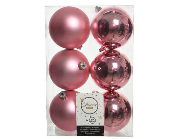 6 onbreekbare kerstballen lippenstift roze 8 cm