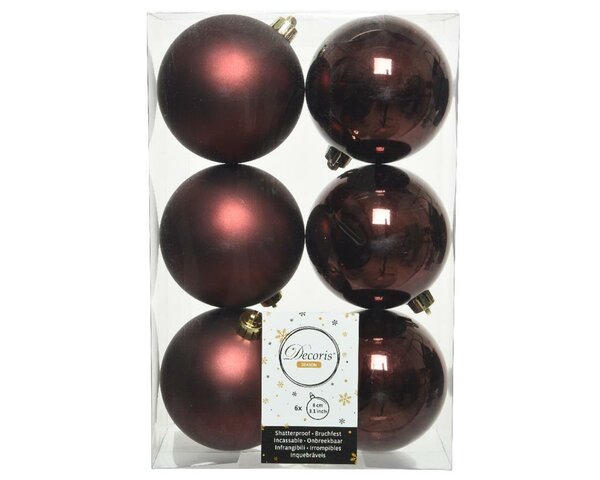 6 onbreekbare kerstballen mahonie 8 cm