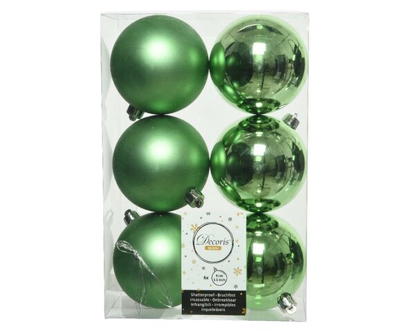 6 onbreekbare kerstballen mistletoe groen 8 cm