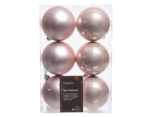 6 onbreekbare kerstballen poeder roze 8 cm