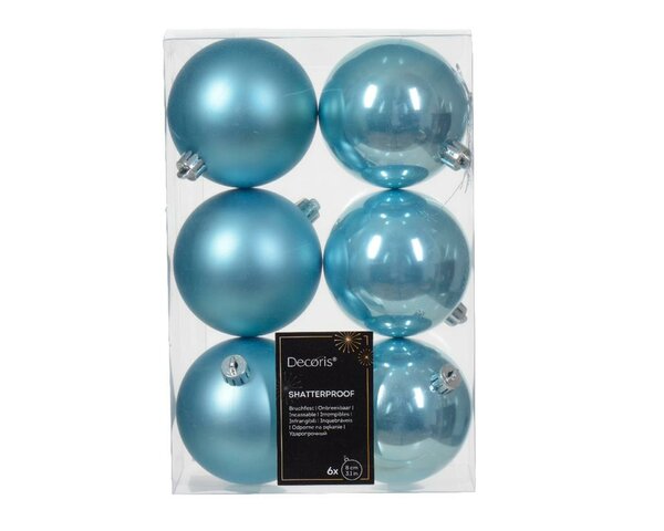 6 onbreekbare kerstballen sugar blauw 8 cm