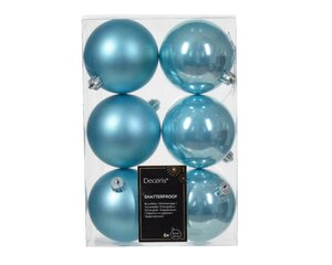 6 onbreekbare kerstballen sugar blauw 8 cm