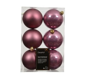 6 onbreekbare kerstballen vintage roze 8 cm