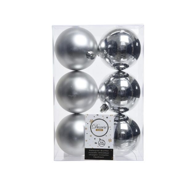 6 onbreekbare kerstballen zilver 8 cm