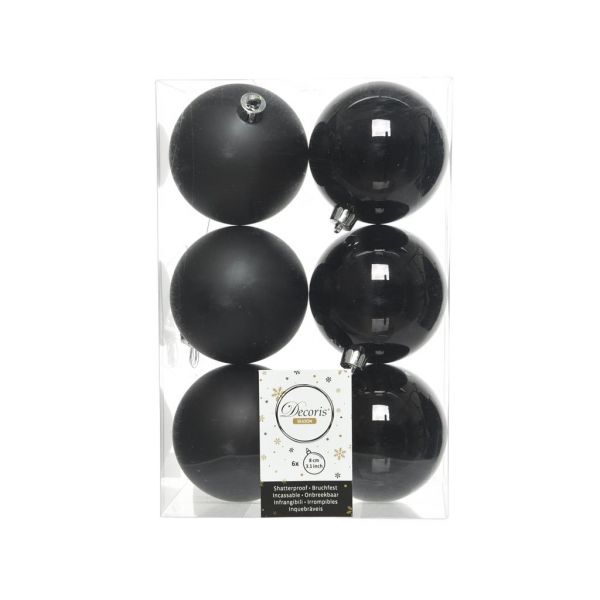 6 onbreekbare kerstballen zwart 8 cm