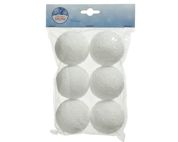 6 sneeuwballen met hanger 6 cm wit