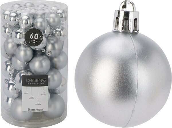60 onbreekbare kerstballen zilver