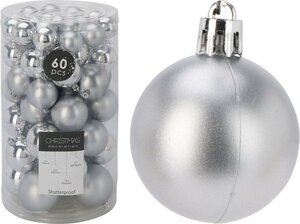 60 onbreekbare kerstballen zilver