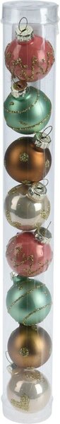 8 glazen kerstballen deco pompom 3 cm