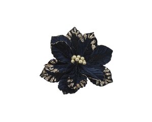 Bloem op clip fluweel 35 cm blauw