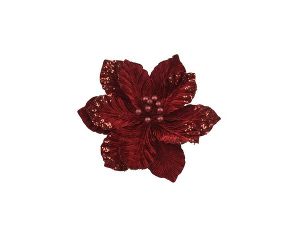 Bloem op clip fluweel 35 cm burgundy