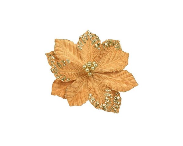 Bloem op clip fluweel 35 cm oker goud