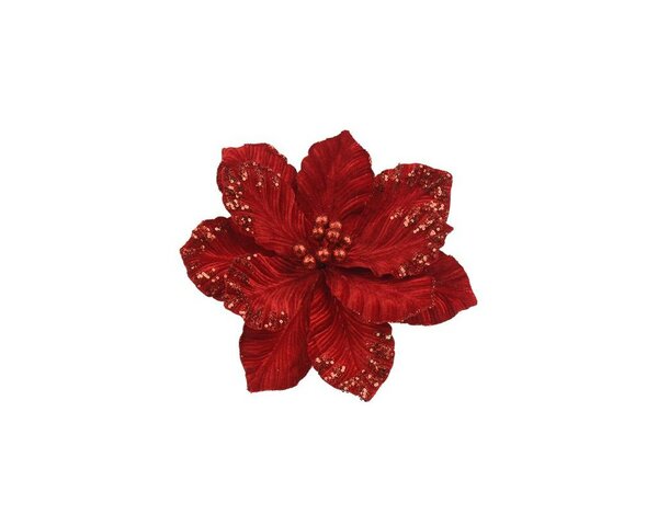Bloem op clip fluweel 35 cm rood