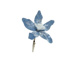 Bloem op clip met glitter 13 cm blauw