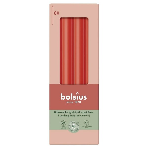 Bolsius dinerkaars 8 stuks delicate red 23 cm