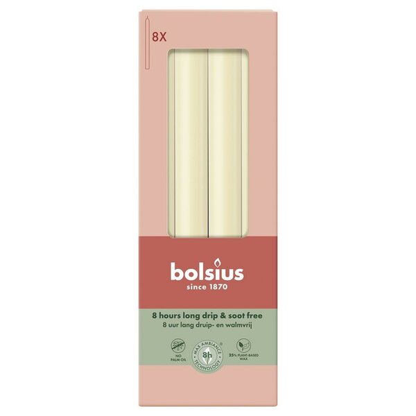 Bolsius dinerkaars 8 stuks soft pearl 23 cm