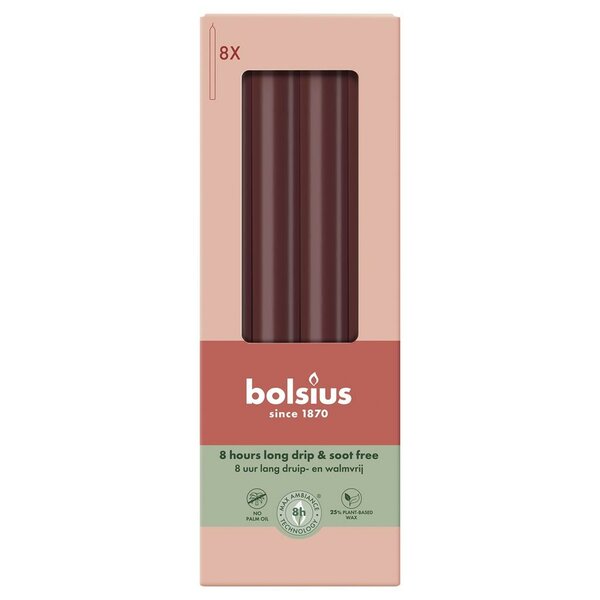 Bolsius dinerkaars 8 stuks velvet red 23 cm