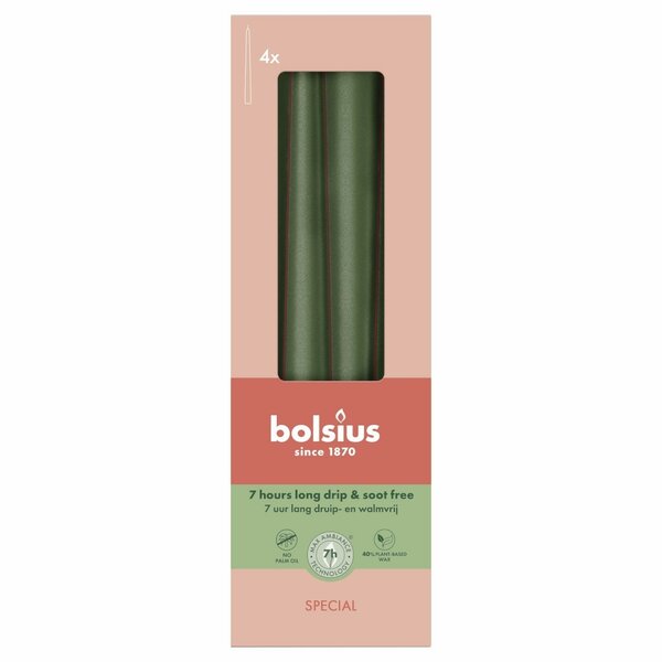 Bolsius gotische kaarsen 4 stuks metallic green 24.5cm