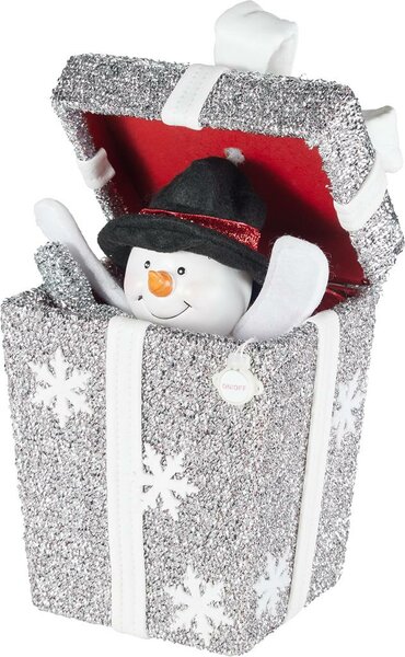Cadeau doos sneeuwpop 25 cm met geluid