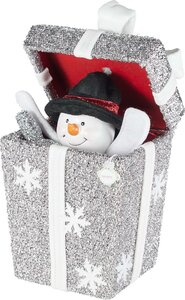 Cadeau doos sneeuwpop 25 cm met geluid