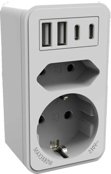 Calex verdeelstekker 2 EU / 2 USB-C / 2 USB-A