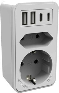 Calex verdeelstekker 2 EU / 2 USB-C / 2 USB-A