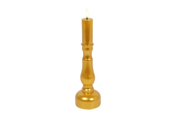 Countryfield kandelaar en ledkaars D 7,5 x H 24 cm goud